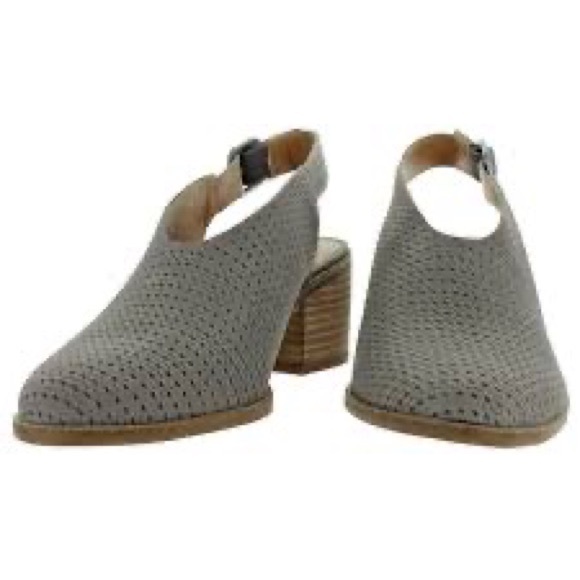NWOB Lucky Brand Grey Perforated Slingback Stacked Heels - Picture 10 of 11